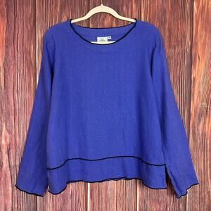 Hot Cotton Womens Long Sleeve Top 100% Linen Size Medium M Blue Purple USA Made